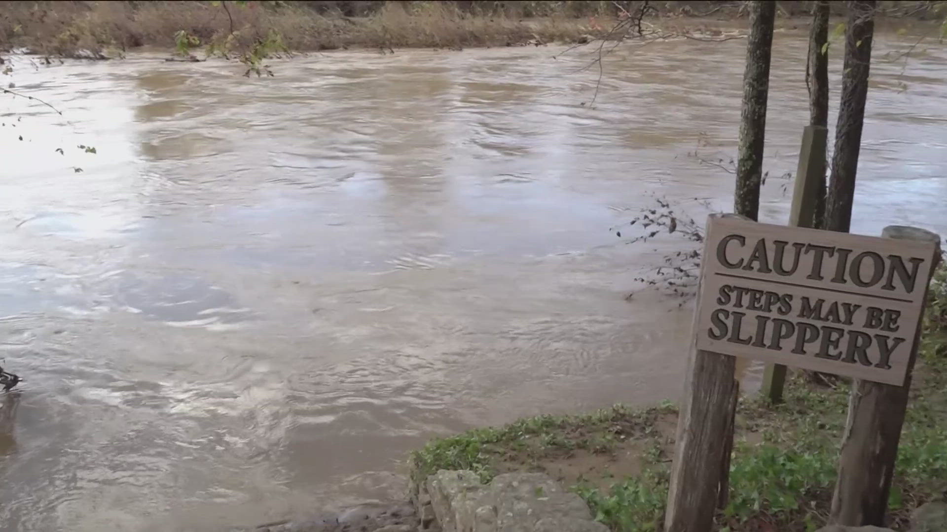 Property owner Brad Wimberly advises people to stay off the Mulberry River over the next week.