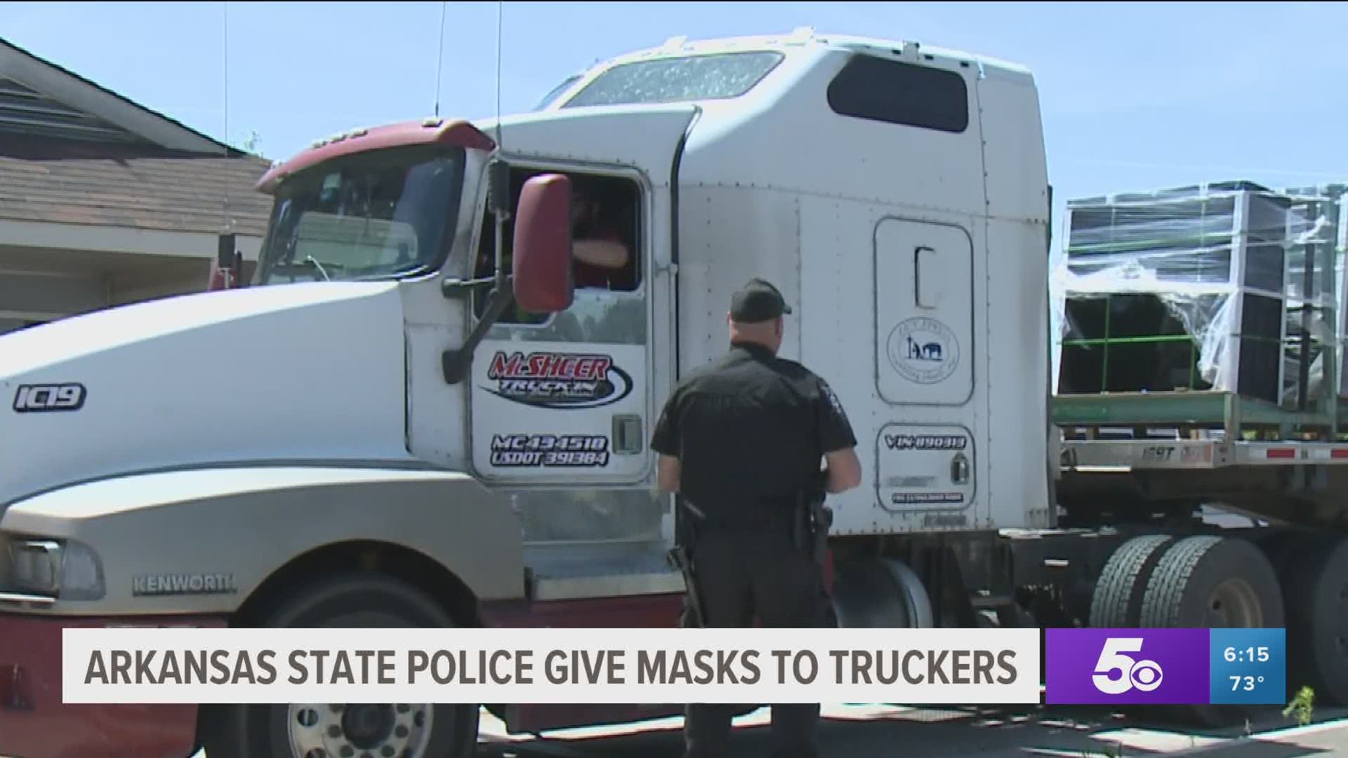 Arkansas State Police give masks to truckers