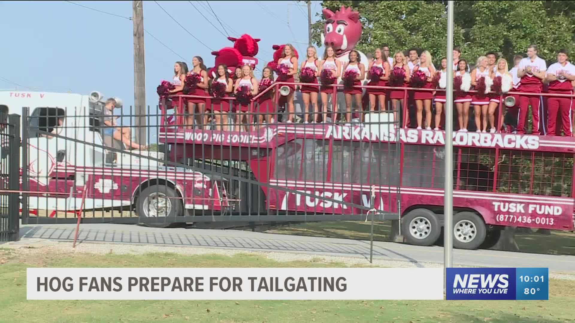 Tailgating season has begun with fans claiming pre-game spots for the Razorback's season opener against Rice.