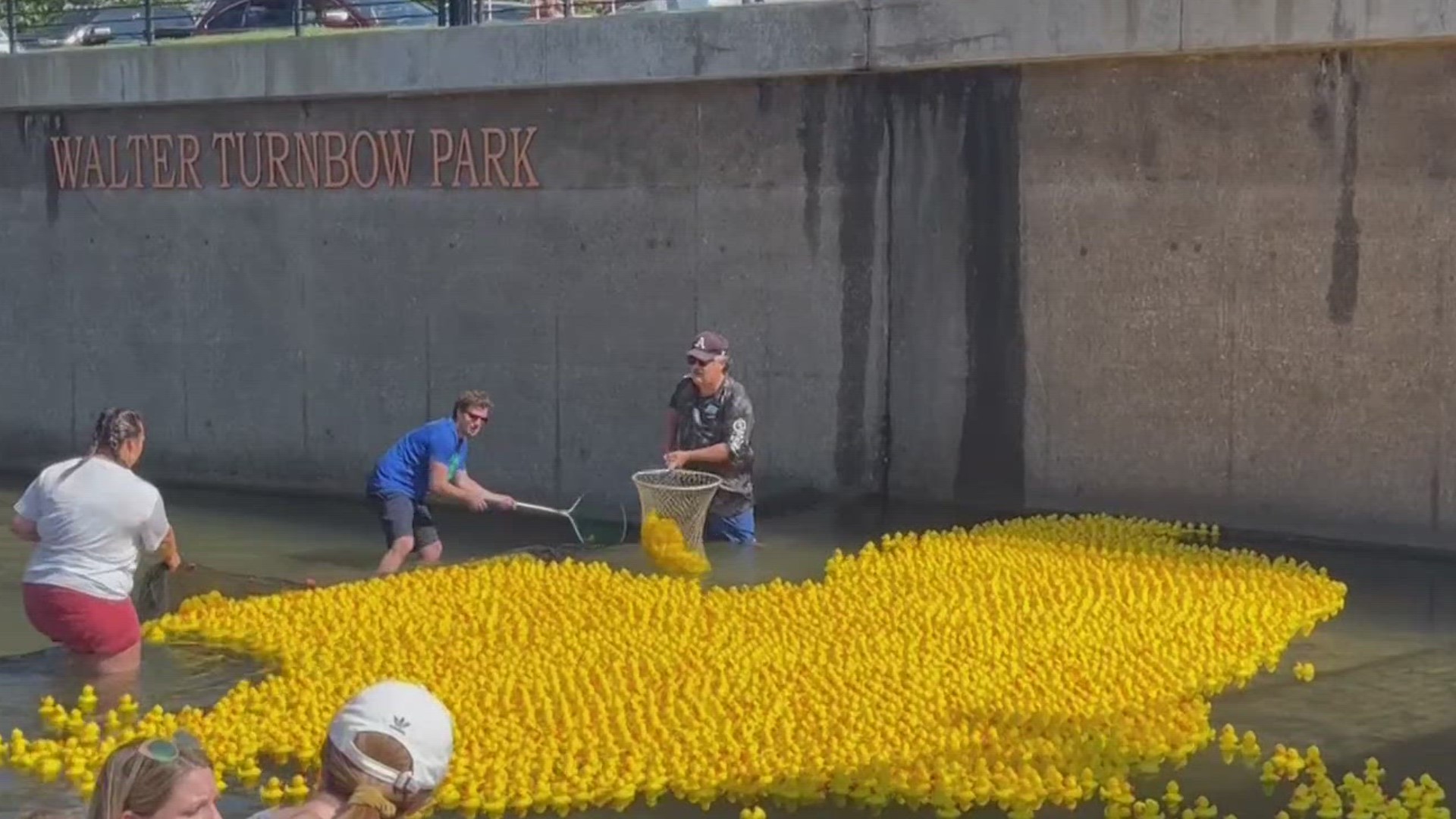 People gathered at the Spring Creek Turnbow Park for the 2023 Annual Duck Race in Springdale on Saturday, Sept. 23.