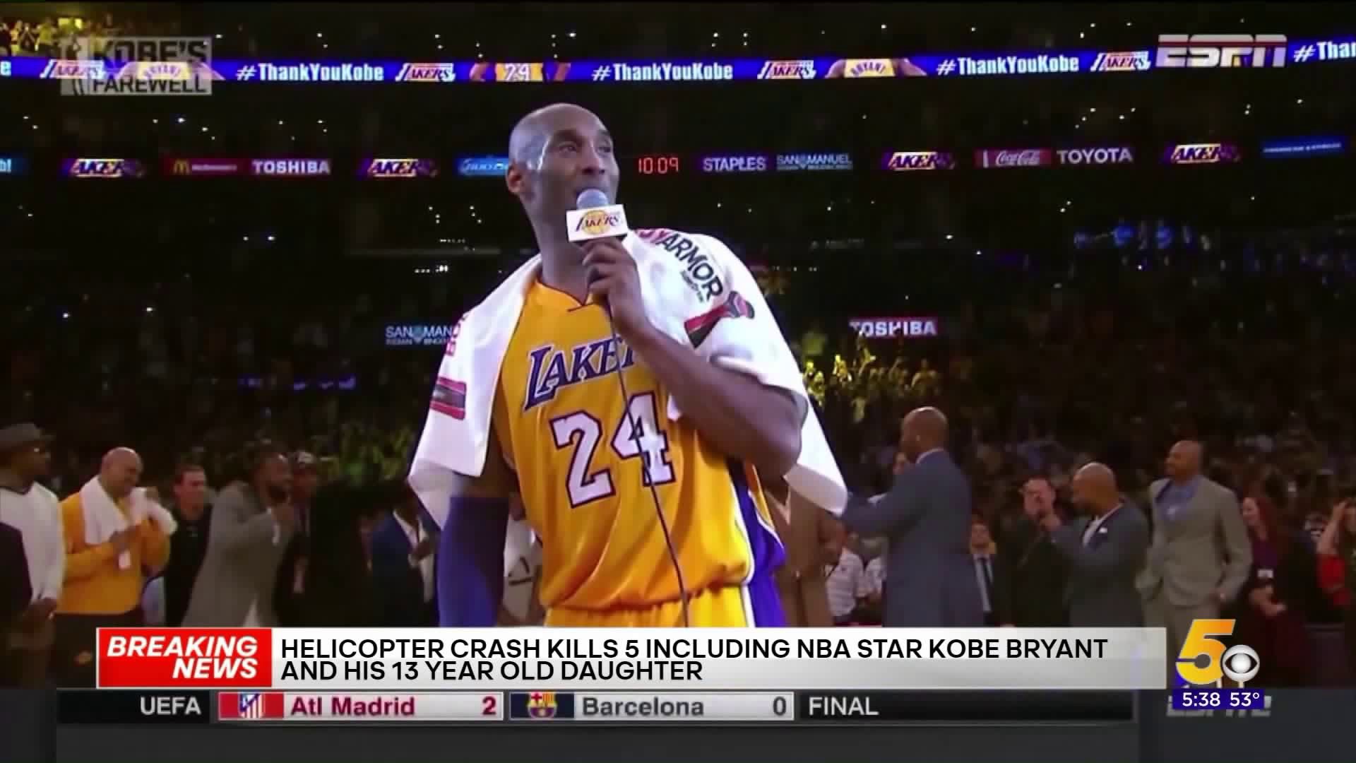 Kobe Bryant And 13 Year Old Daughter Die In Helicopter Crash 5newsonline Com