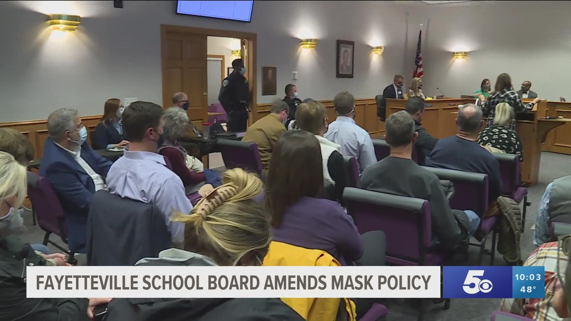 The Fayetteville School Board voted unanimously to amend its current face mask policy, making masks optional for certain grades starting in November.