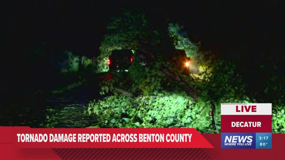 Possible tornado damage reported in Benton County, Arkansas