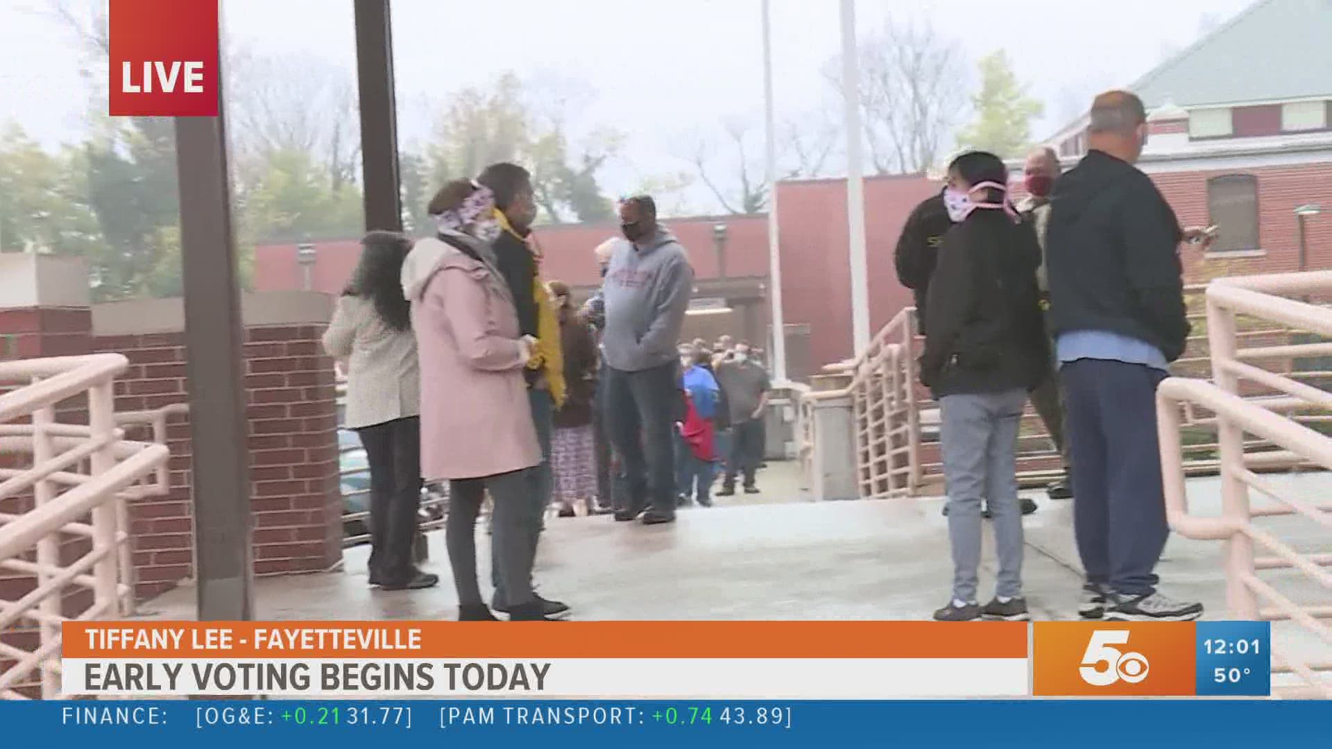 Around 100 people waited in the rain at the Washington County Courthouse Monday morning to cast their vote.