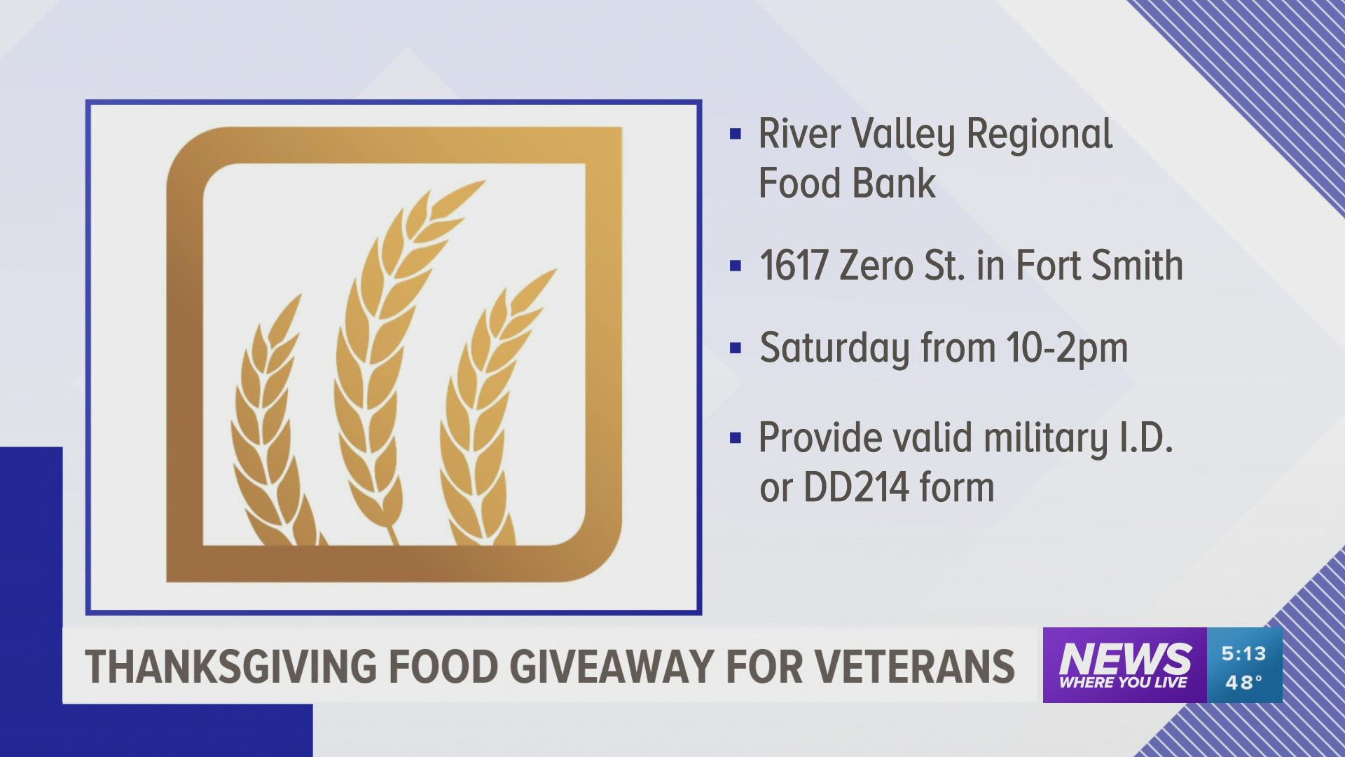 Veterans will receive a box of food for a Thanksgiving meal, including ham, milk and dog food.