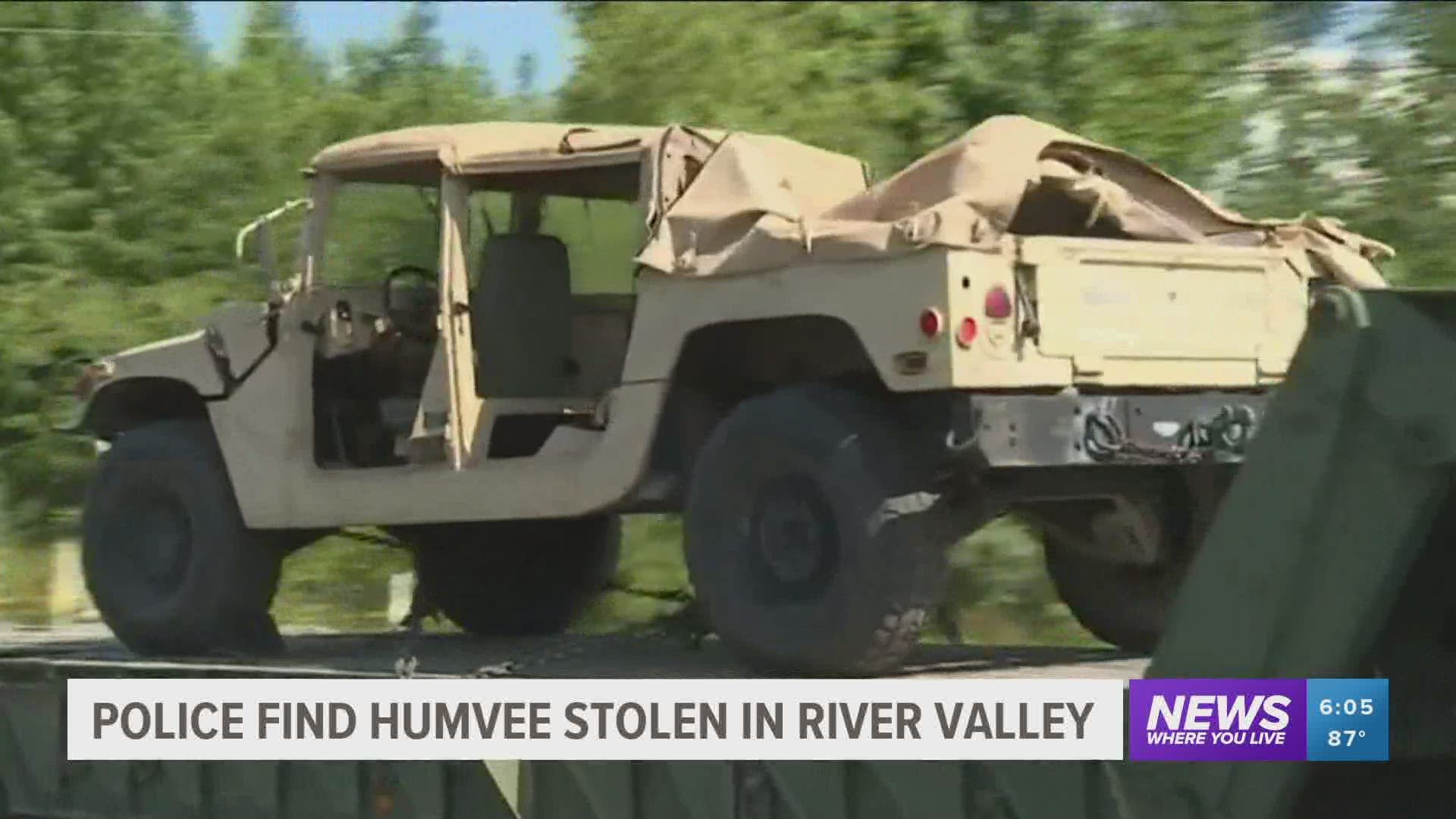 Police find stolen military humvee in the River Valley