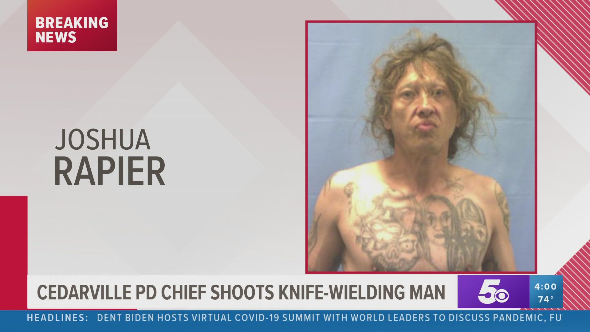After being shot in one hand, police say the suspect switched the knife to his other hand and continued to lunge at officers.