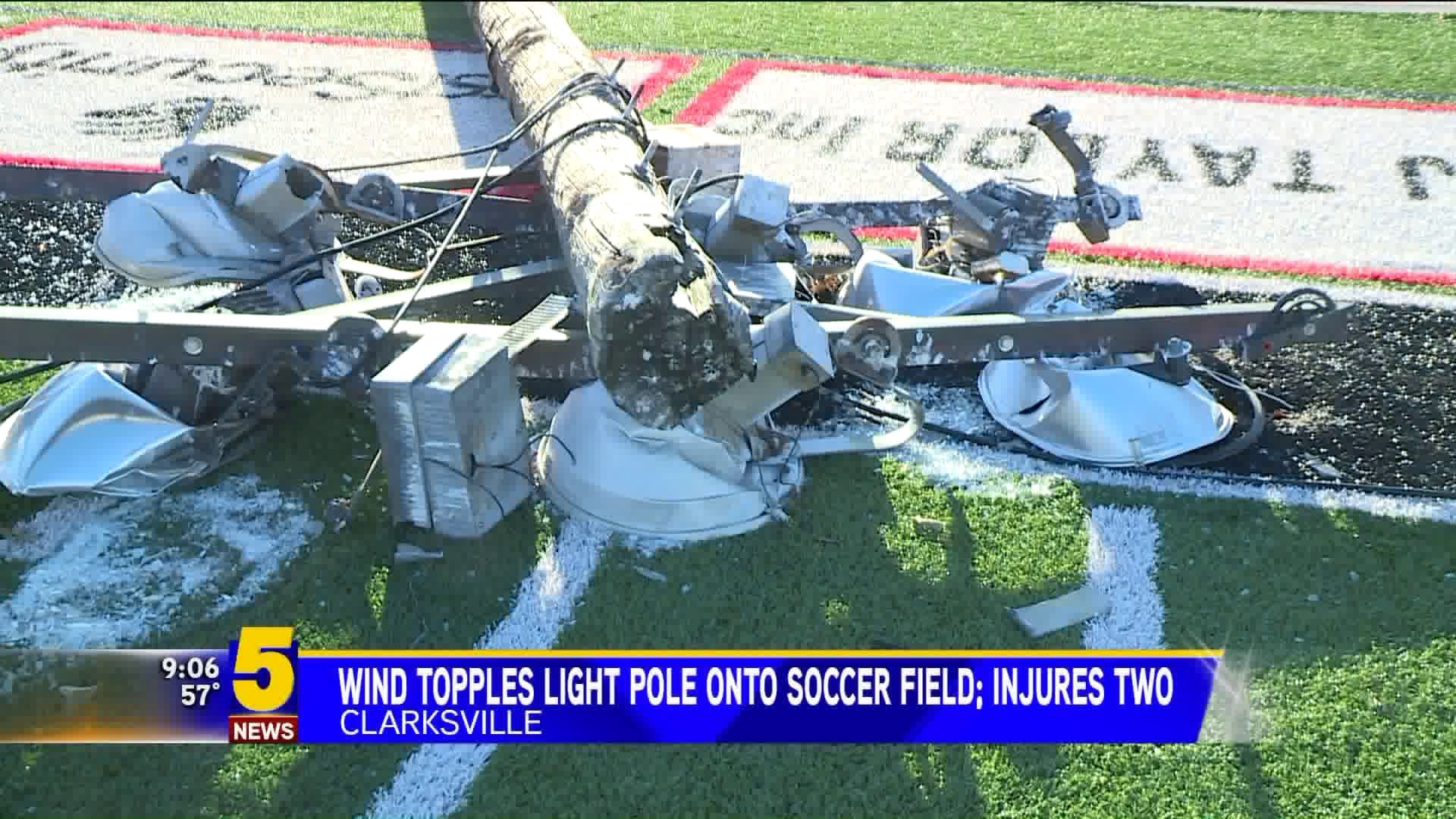 Wind Topples Light Pole On Soccer Field