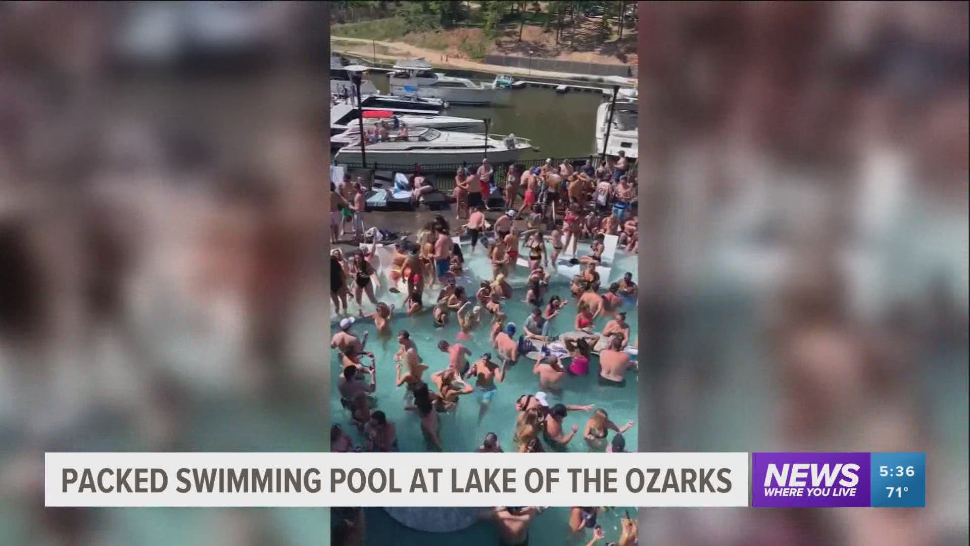 Packed swimming pool at Lake of the Ozarks.