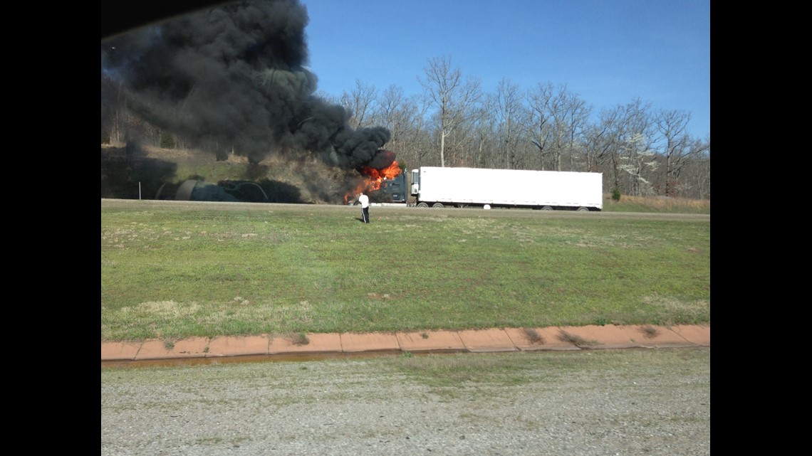Semi Truck Catches Fire On Interstate Exit 