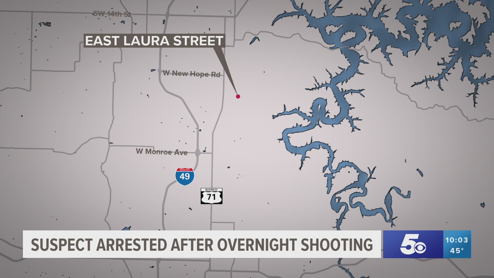 A suspect was arrested Sunday afternoon after an overnight shooting.
