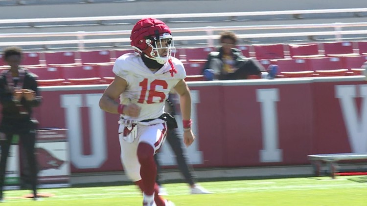 Former Fayetteville wide receiver Isaiah Sategna making strides this spring with Razorbacks