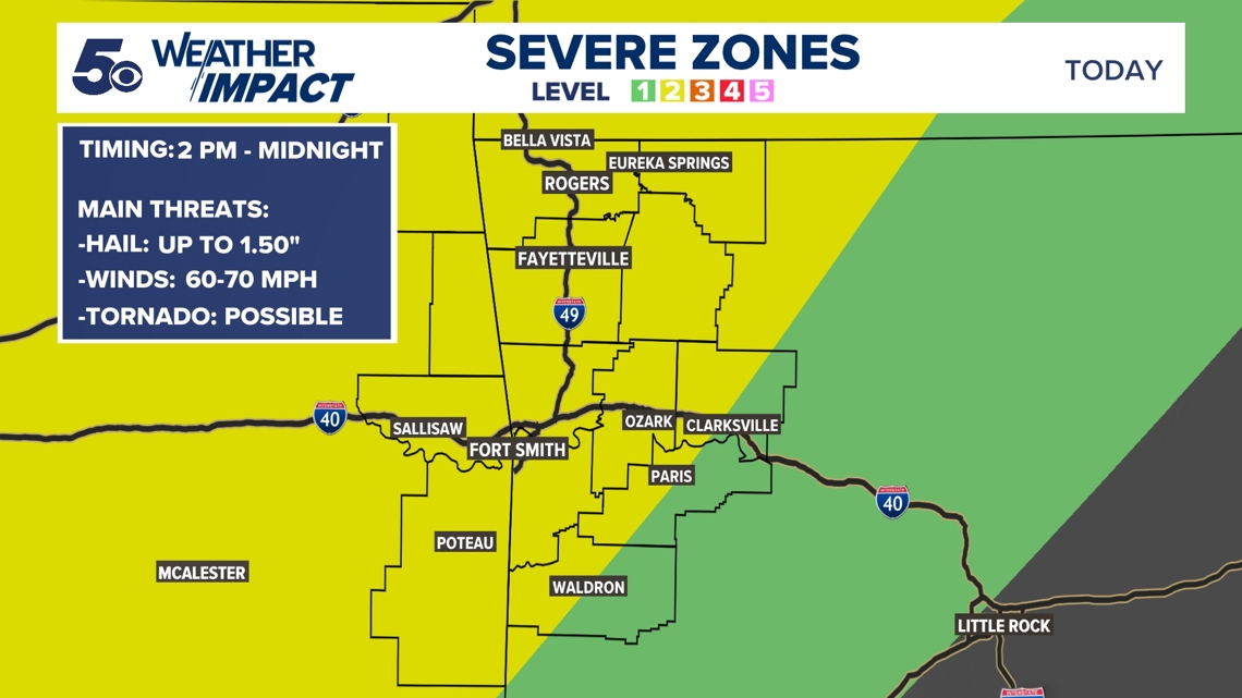 Severe storms possible in Arkansas & Oklahoma Today | Weather Impact Alert