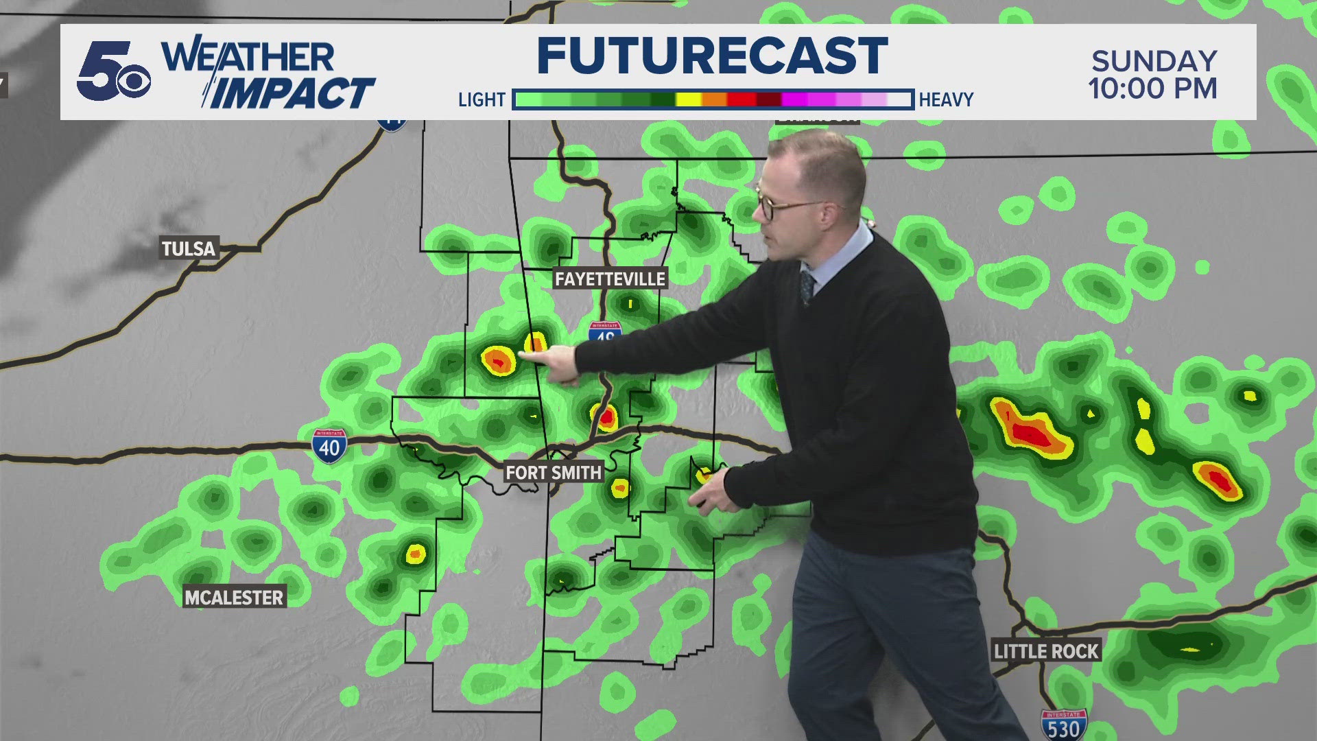 Rain returns late this evening with a low chance of a few severe storms.