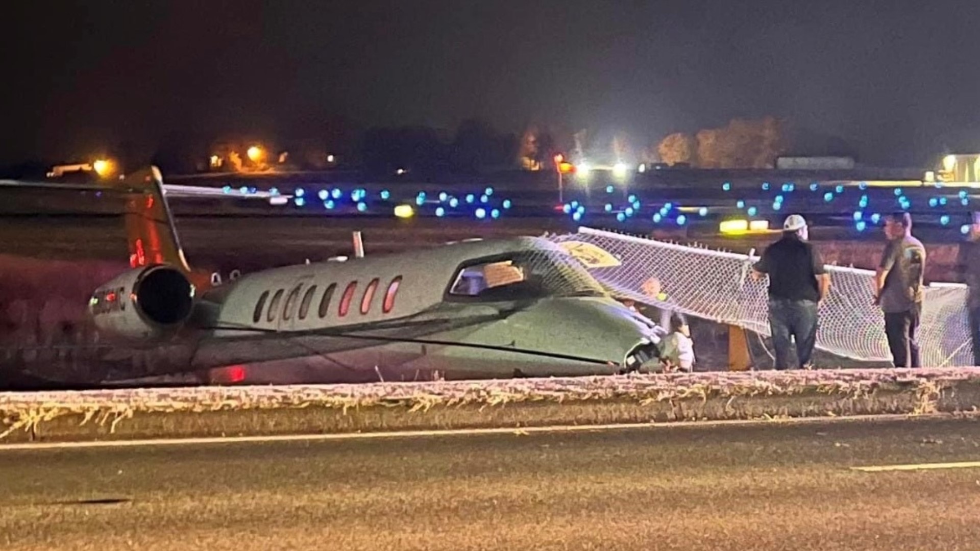 According to the FAA, the jet carrying seven people went off the runway and through a fence after landing in Batesville.