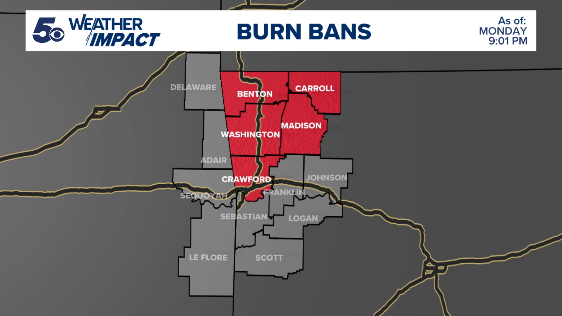 Burn bans issued across Arkansas as dry spell continues | 5newsonline.com