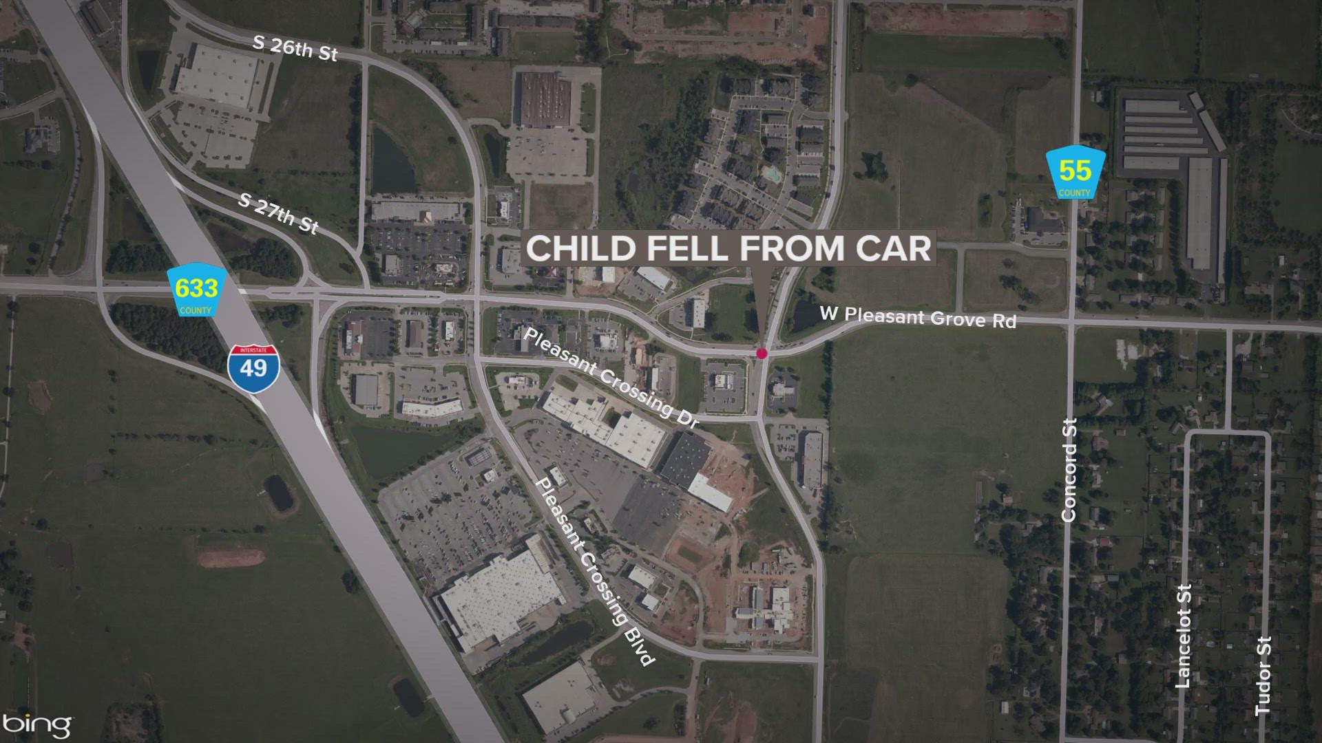 The child reportedly fell out of the back seat after the door "unexpectedly opened" as the vehicle turned at the intersection of Dixieland and Pleasant Grove.