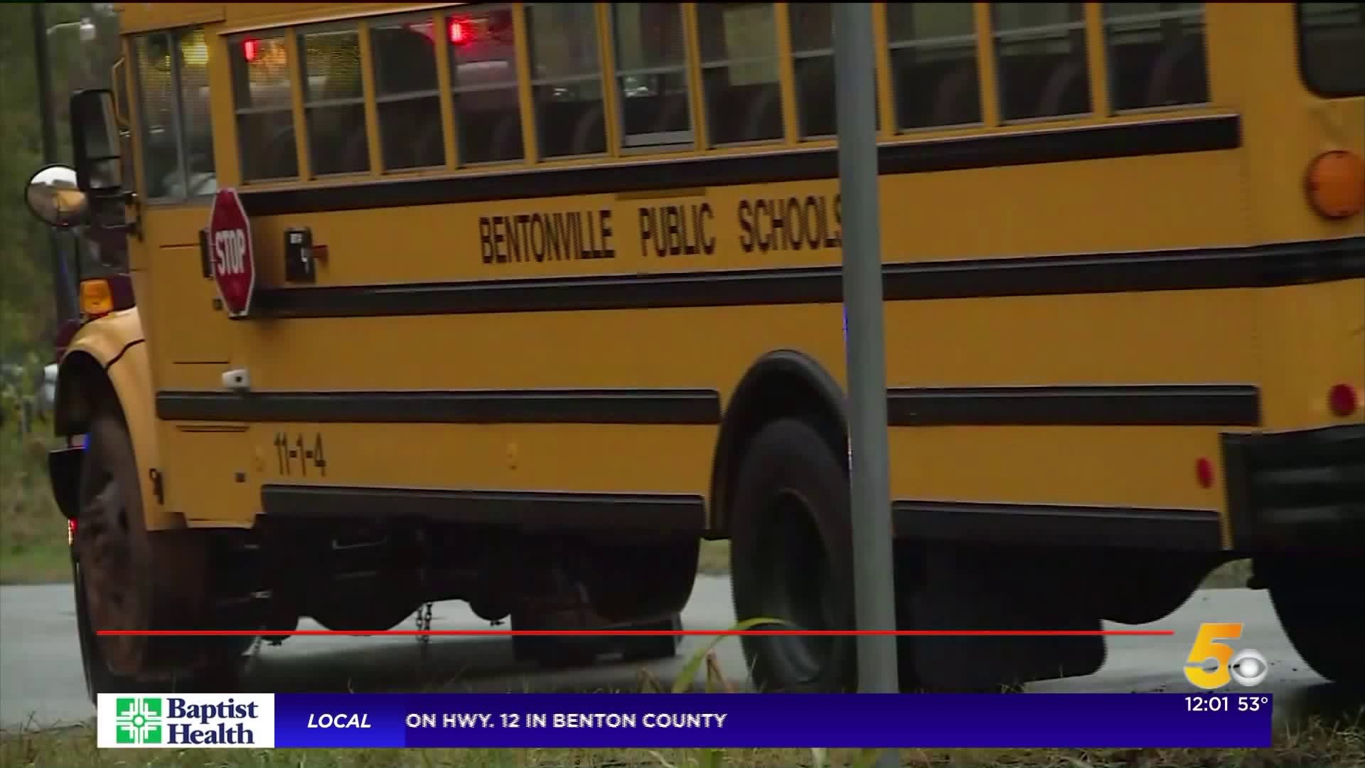 Bentonville School Bus Ends Up In Ditch; No Kids On Board