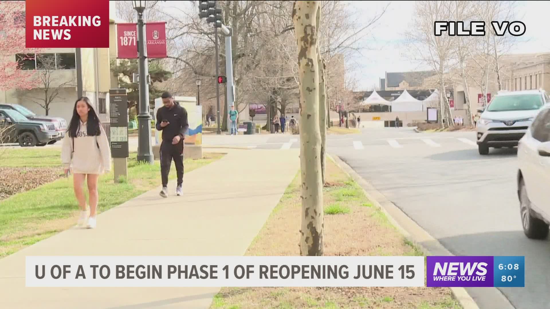 University of Arkansas to begin Phase 1 of reopening campus on June 15