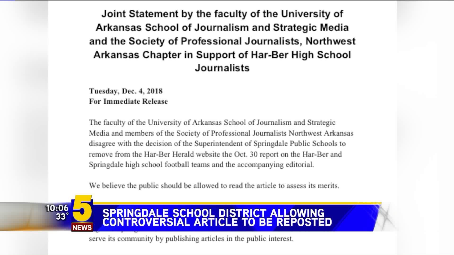 Springdale School District Allowing Controversial Article To Be Reposted