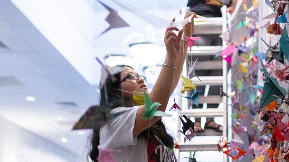 Paper cranes decorate UAFS Campus Center to support APPI community - Vimarsana News