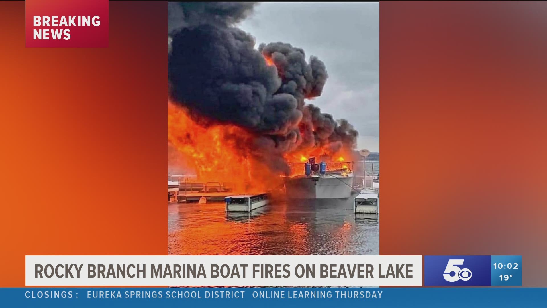 When firefighters arrived two boats were fully covered in flames. A third was in danger of catching fire but was able to be cut loose. https://bit.ly/3bkd9P0