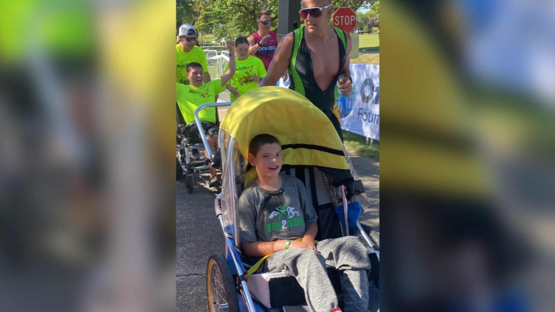 A man traveled from Florida all the way to Arkansas to take
part in Bentonville's Triathlon and help athletes cross the finish line.