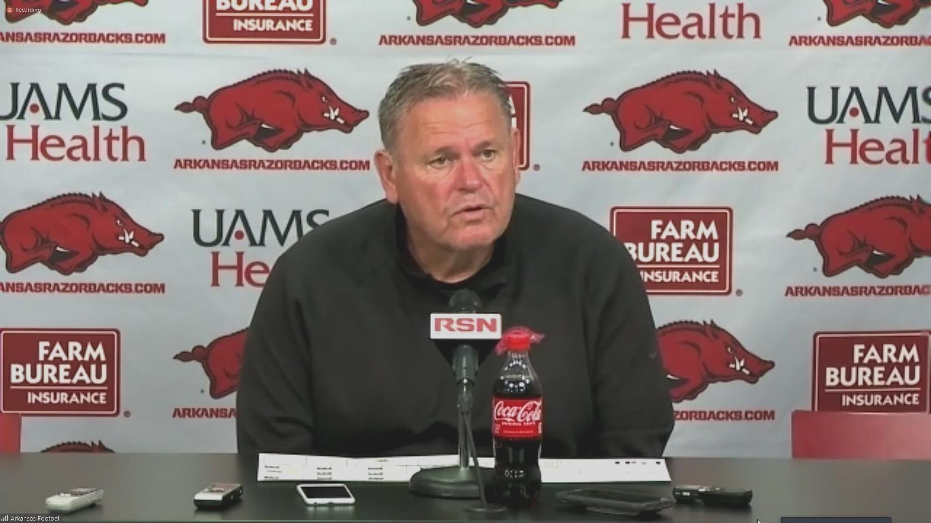 Arkansas coach Sam Pittman said both Slusher and Brown will be suspended for at least one week. Neither will be playing in the game against LSU on Saturday, Nov. 12.