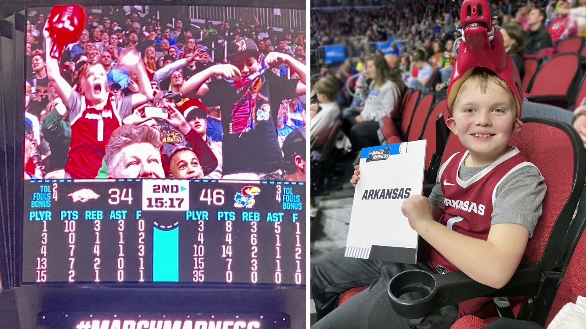 10-year-old Jude Stadler cheered the Hogs on in Kansas and now he's headed to watch them play in the Sweet 16 after a huge surprise from his parents! ❤️