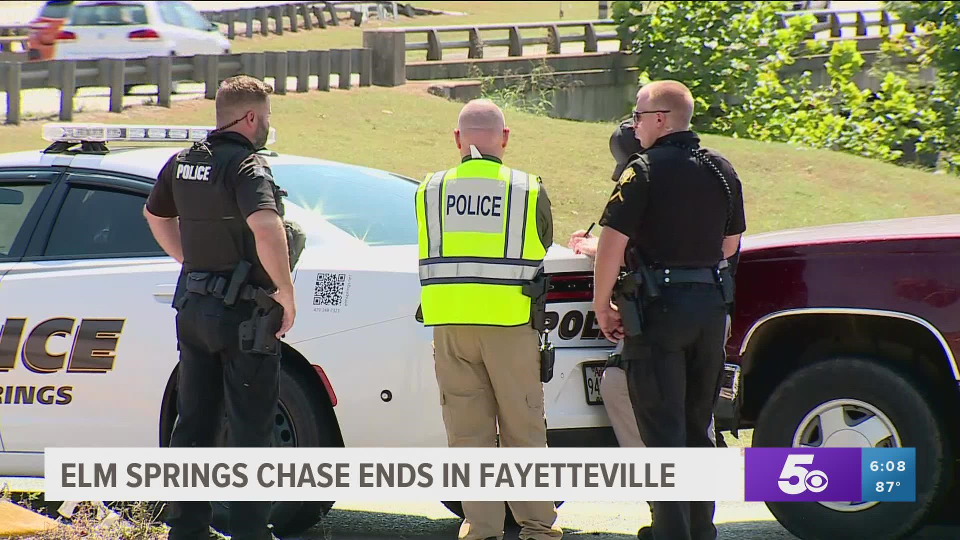 According to investigators, the chase began in Elm Springs and ended in Fayetteville.