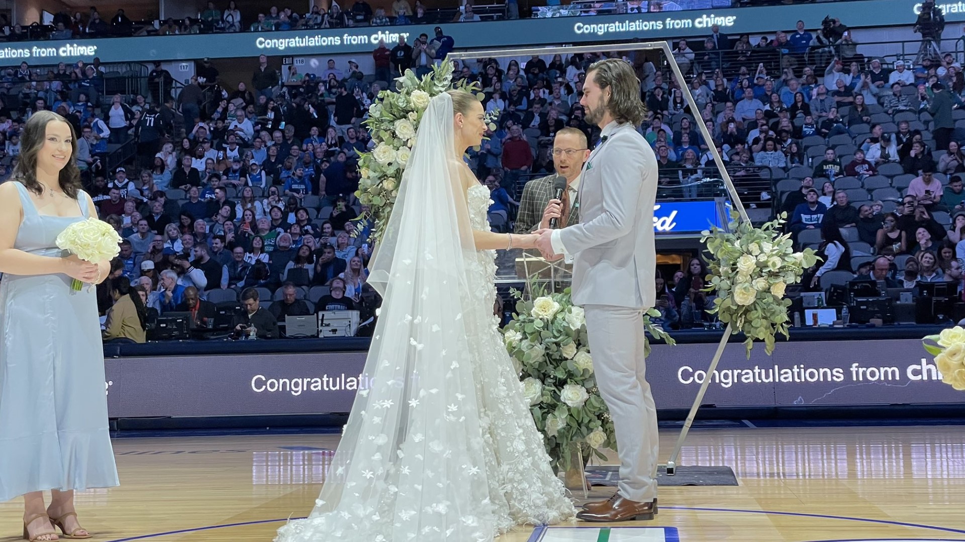 Mavs fans packed the arena for Kyrie Irving's home debut on Monday. But, they soon learned they were also guests at a wedding.