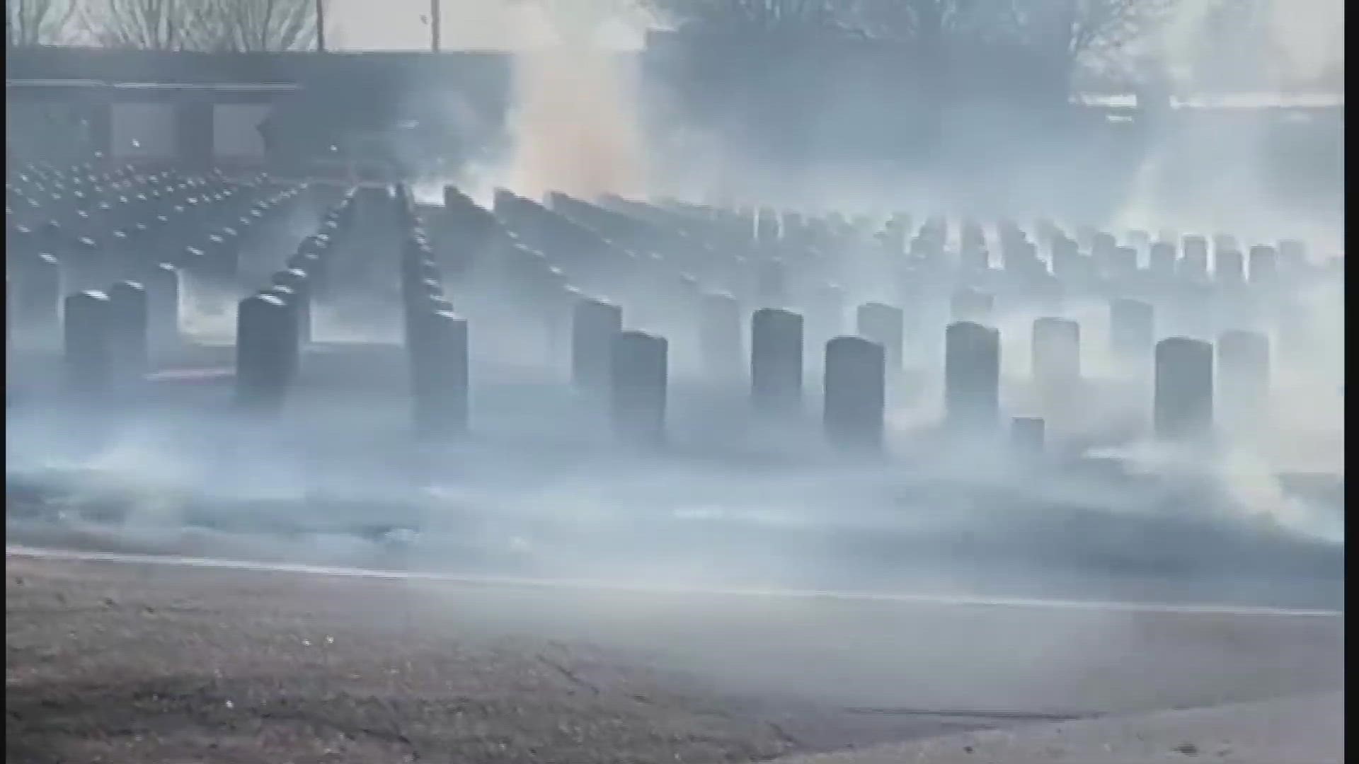 Video from 5NEWS viewer Kris Keyton shows a fire at the Fort Smith National Cemetery.
