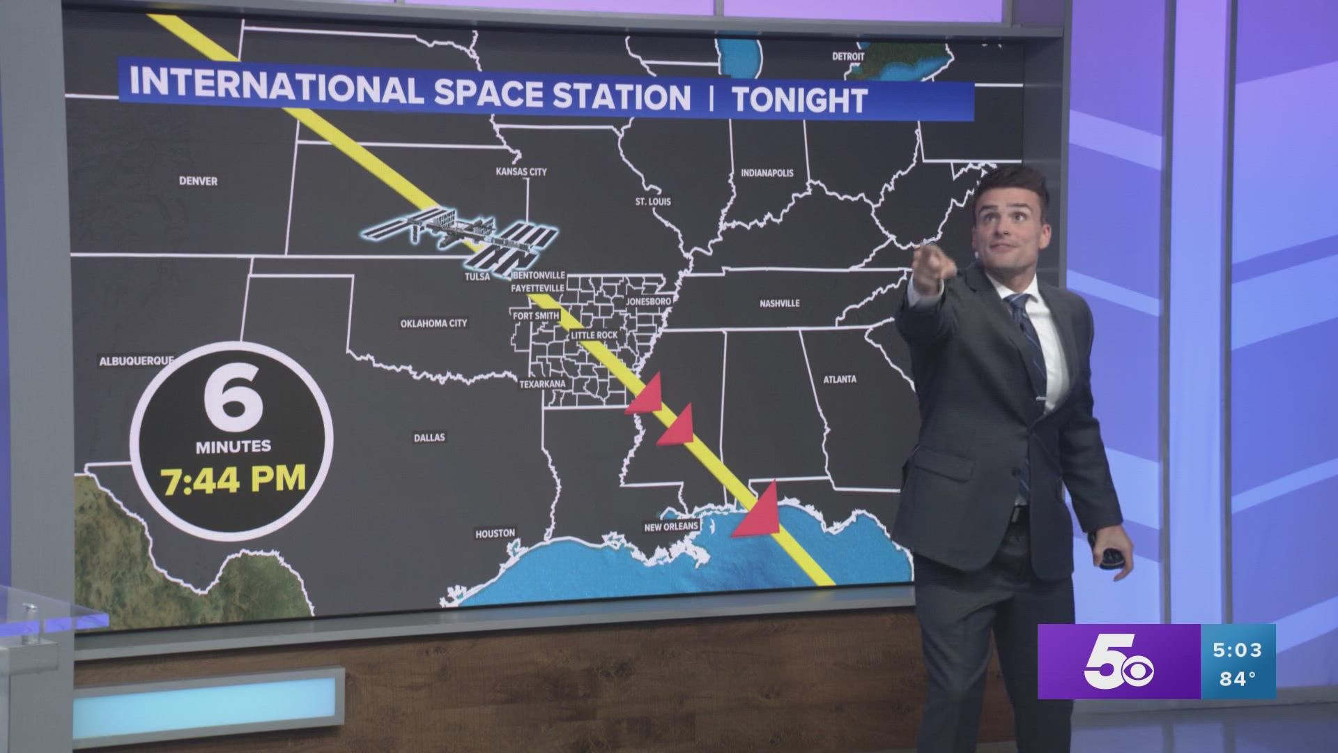 The ISS flies over all the time, but its timing and position are not always directly above Arkansas for a bright view of the station just after sunset.