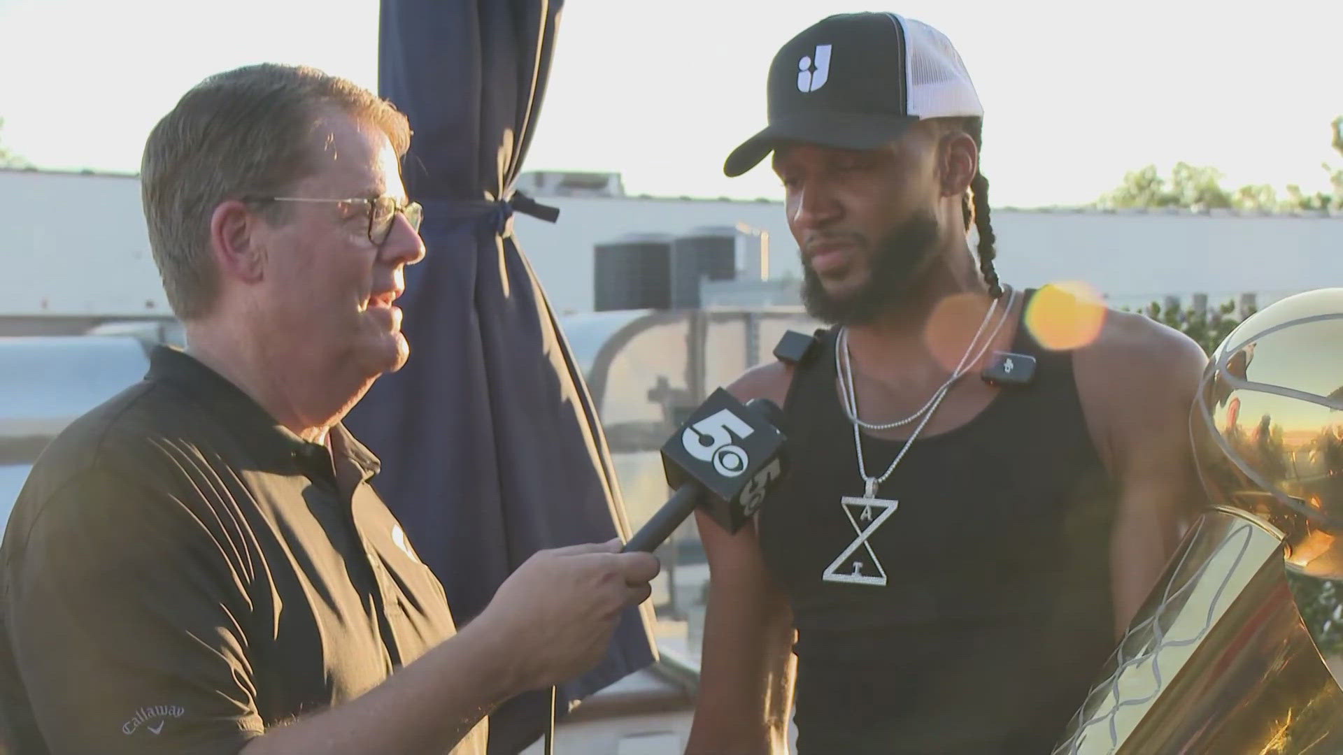 NBA Champion Isaiah Joe interview with Daren Bobb during hometown celebration in Fort Smith.