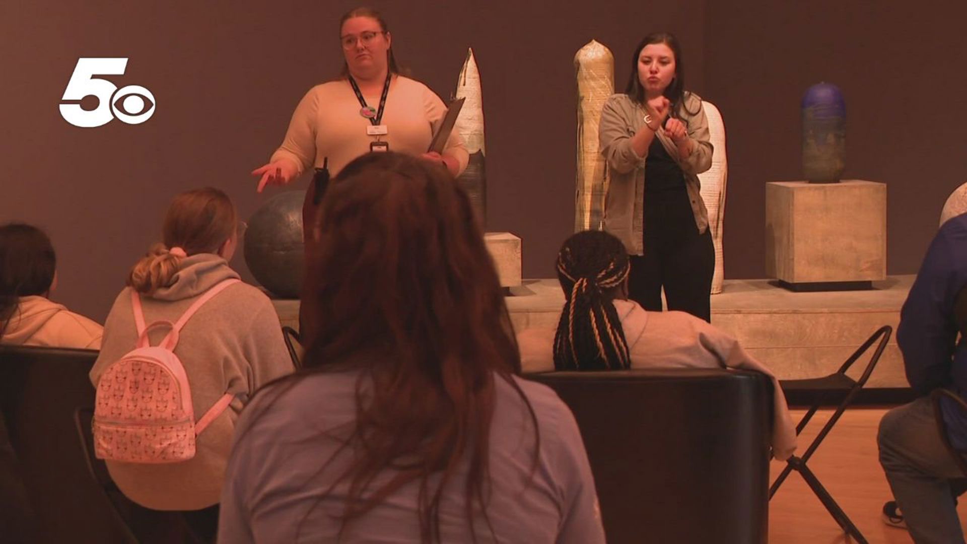 The program is called "Art Beyond Sight and Sound." Students were able to interact with the art through touchable pieces.