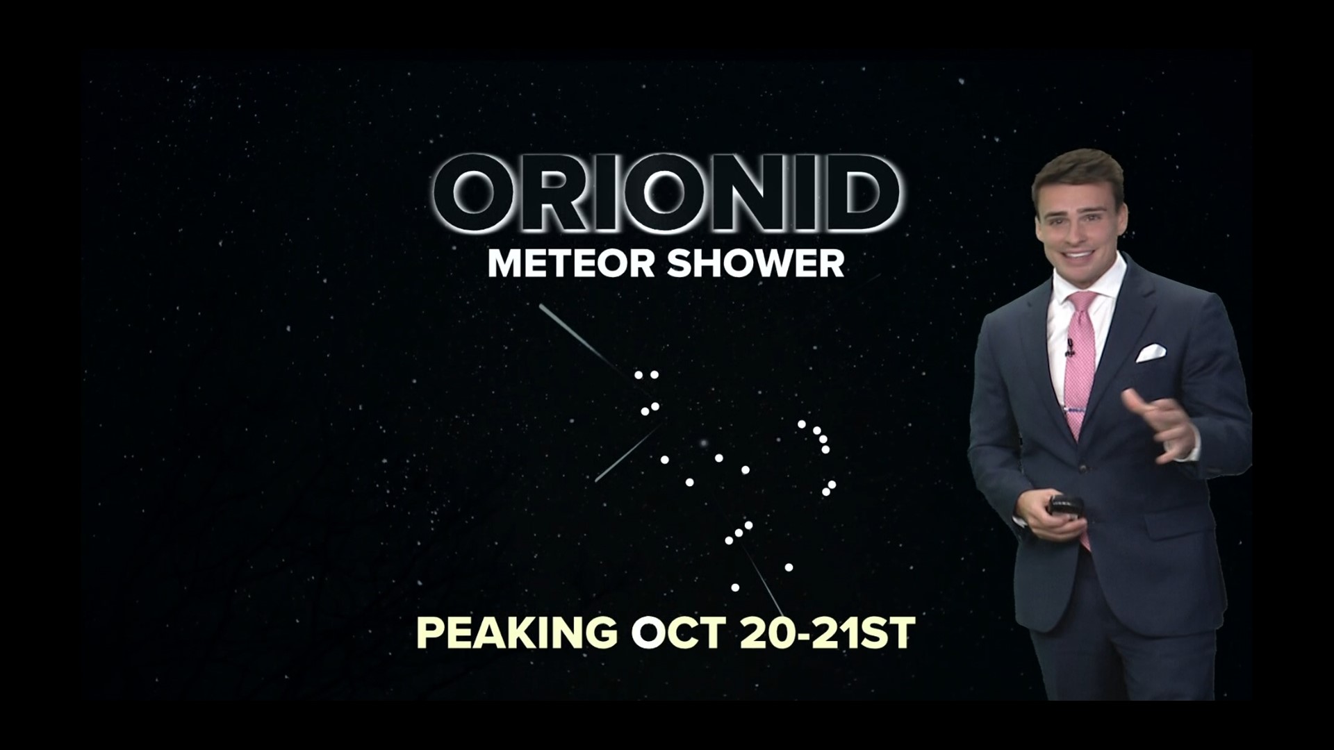 The Orionid meteor shower peaks Thursday and Friday nights. Expect to see shootings stars near the constellation Orion.