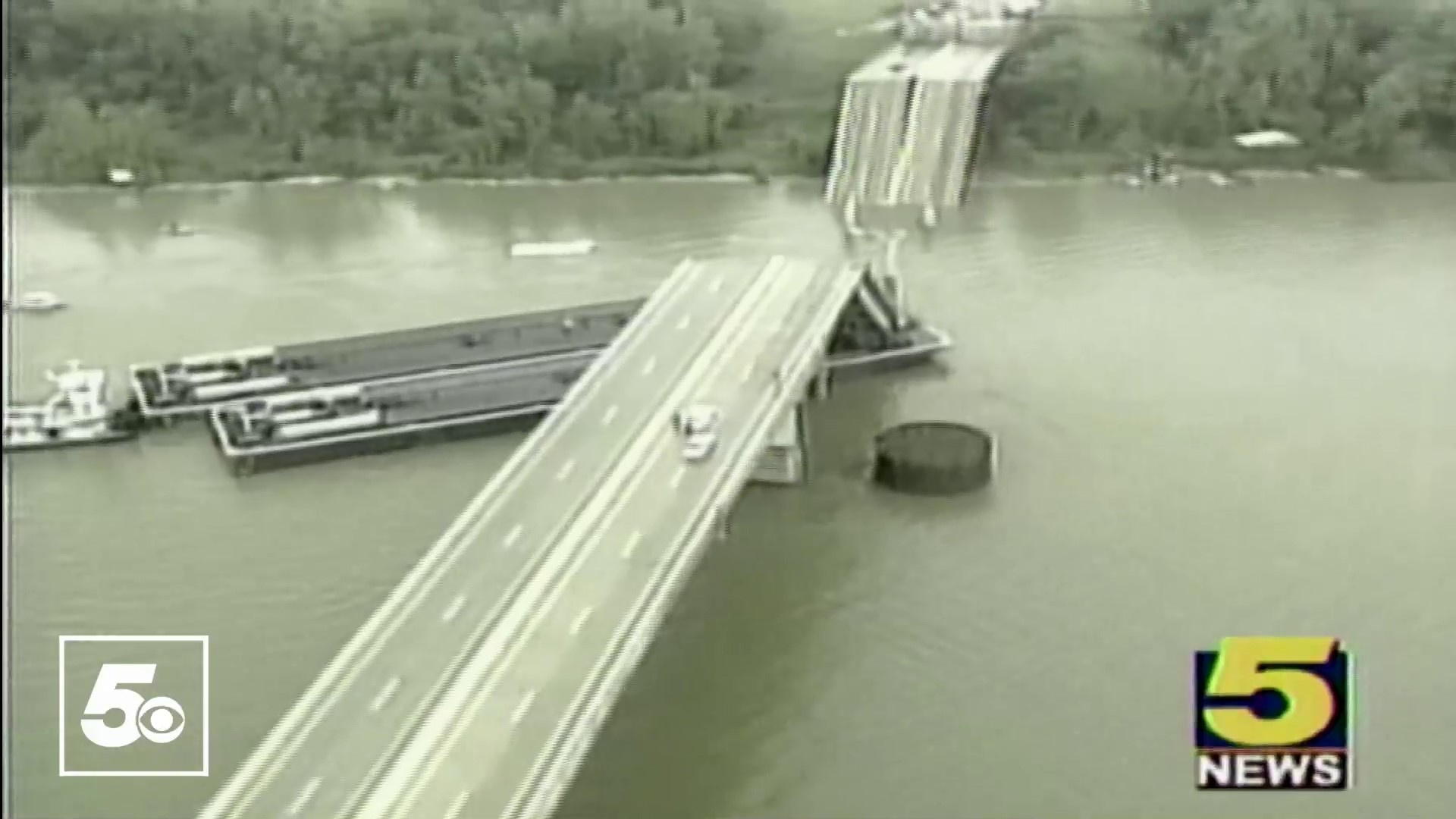 In 2002, the I-40 Bridge across the Arkansas River near Webbers Falls was hit by a barge and collapsed.
