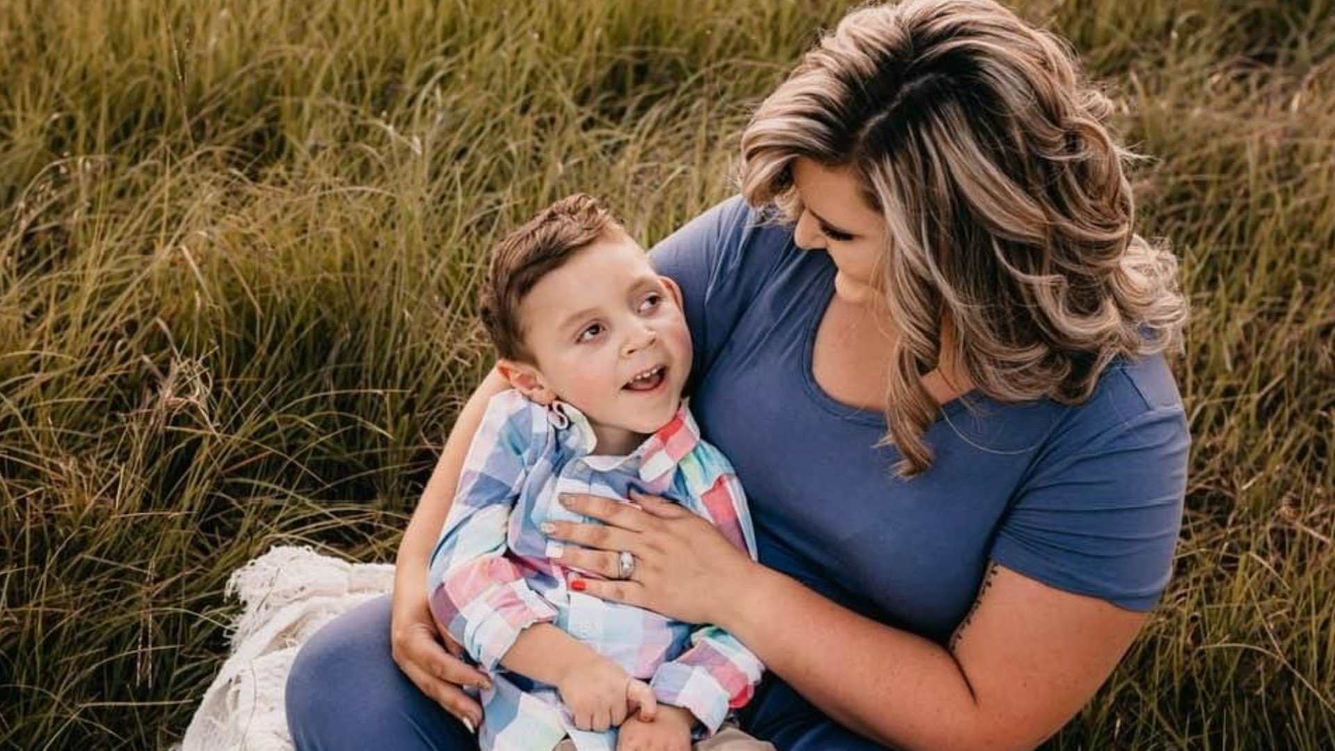 Kason Dedmon was born missing half his brain and diagnosed with a rare genetic disorder called GRIN1—he died in August 2022 at just five years old.