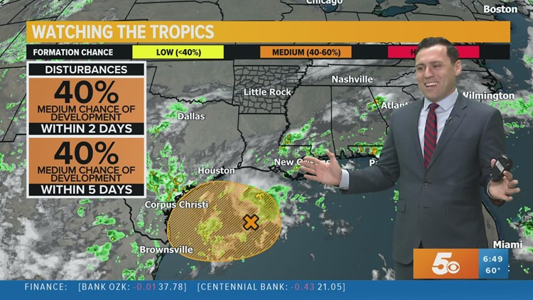 Tropical moisture will bring low rain chances for the holiday weekend