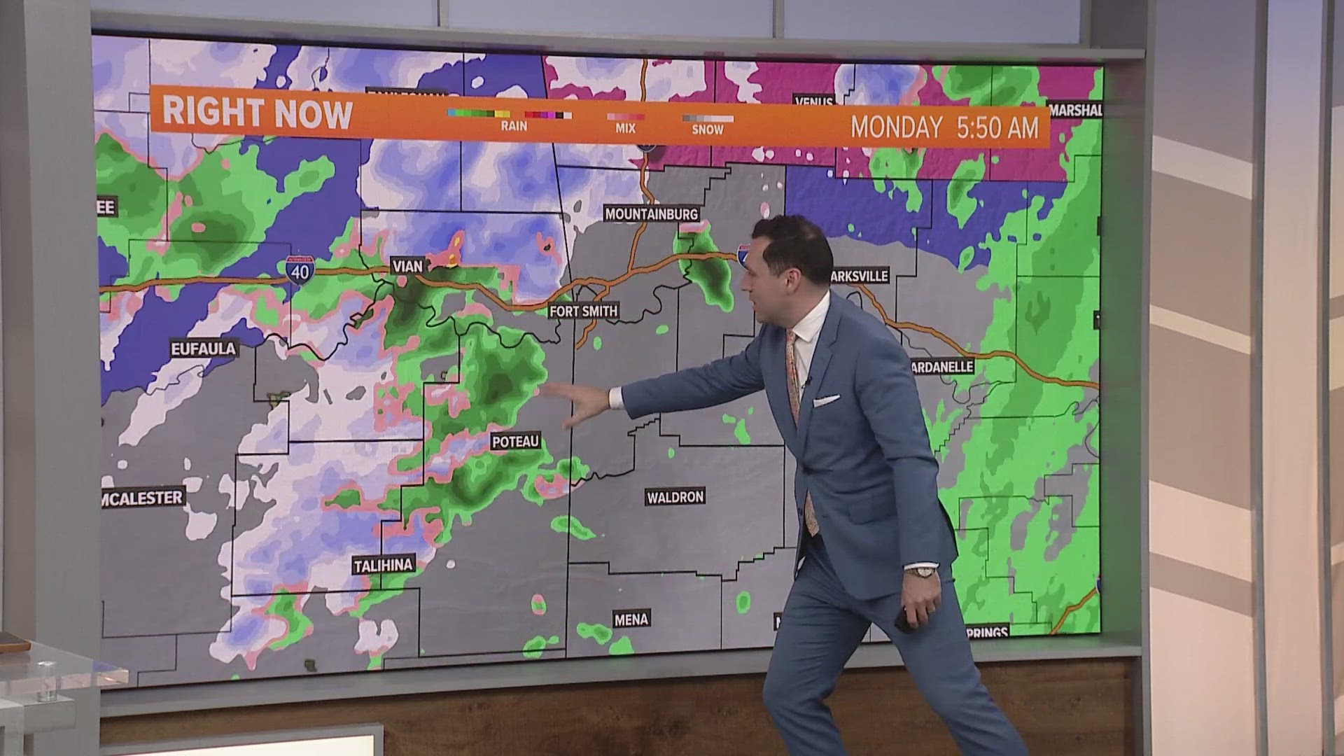 A wintry mix is falling in Northwest Arkansas Monday, Feb. 12 morning causing traffic impacts and school closures. Watch the video for a full forecast.