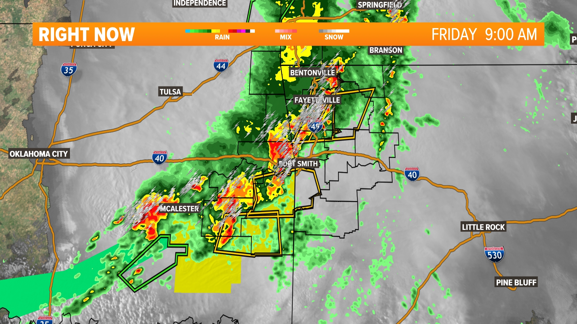 Tracking a line of thunderstorms bringing strong winds and hail cores across Northwest Arkansas and the River Valley.