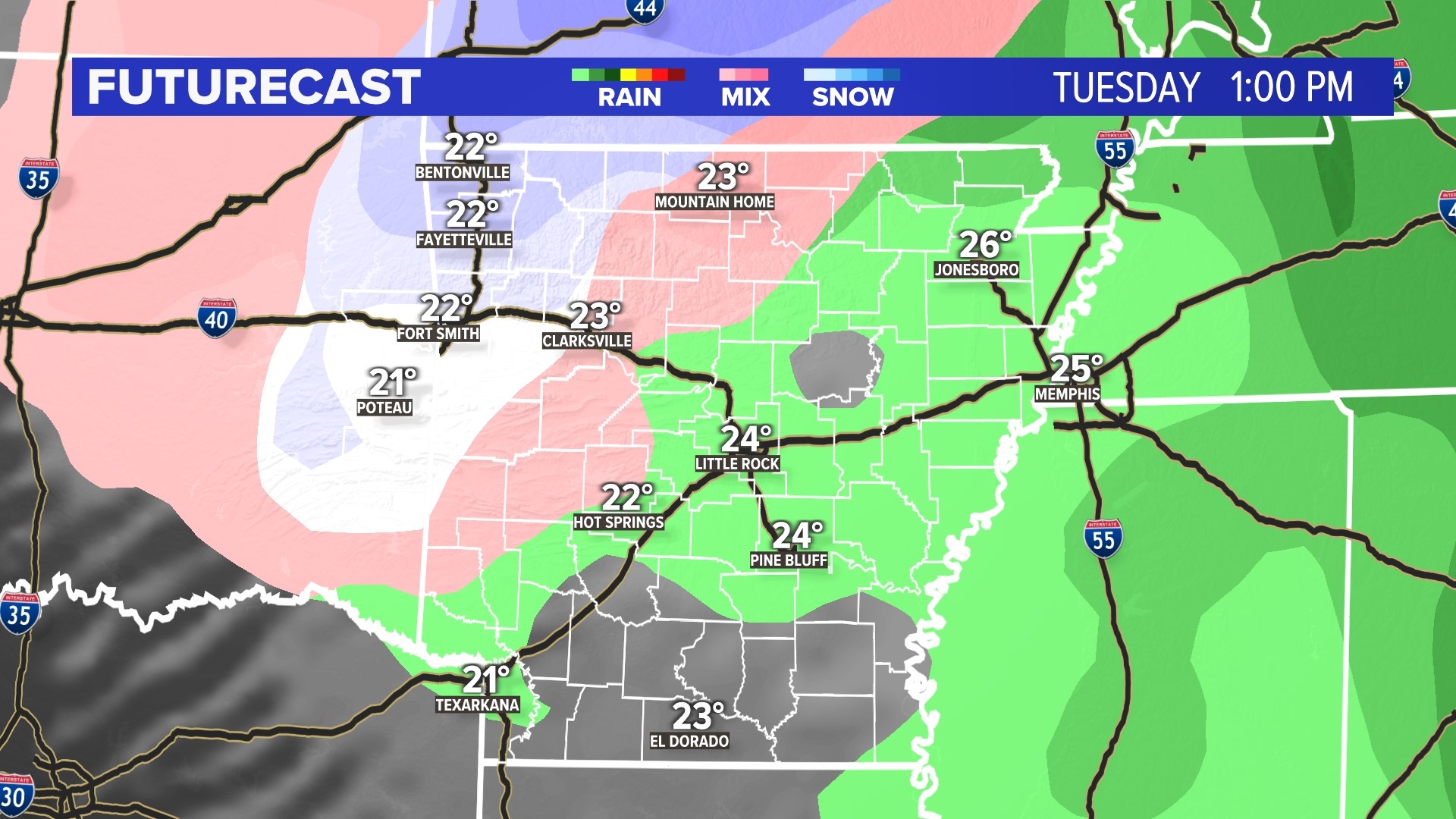 How much snow will Arkansas see over the next few days?