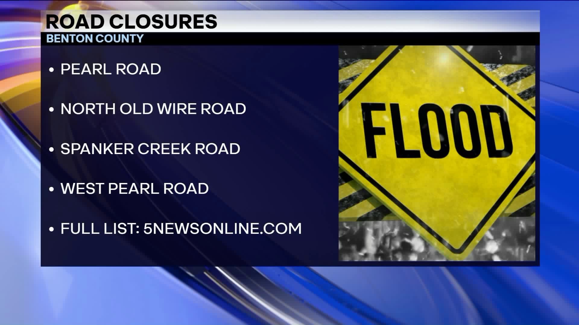 Several Roads Closed In Benton County; Water Rescue Prompts Closing In Fayetteville