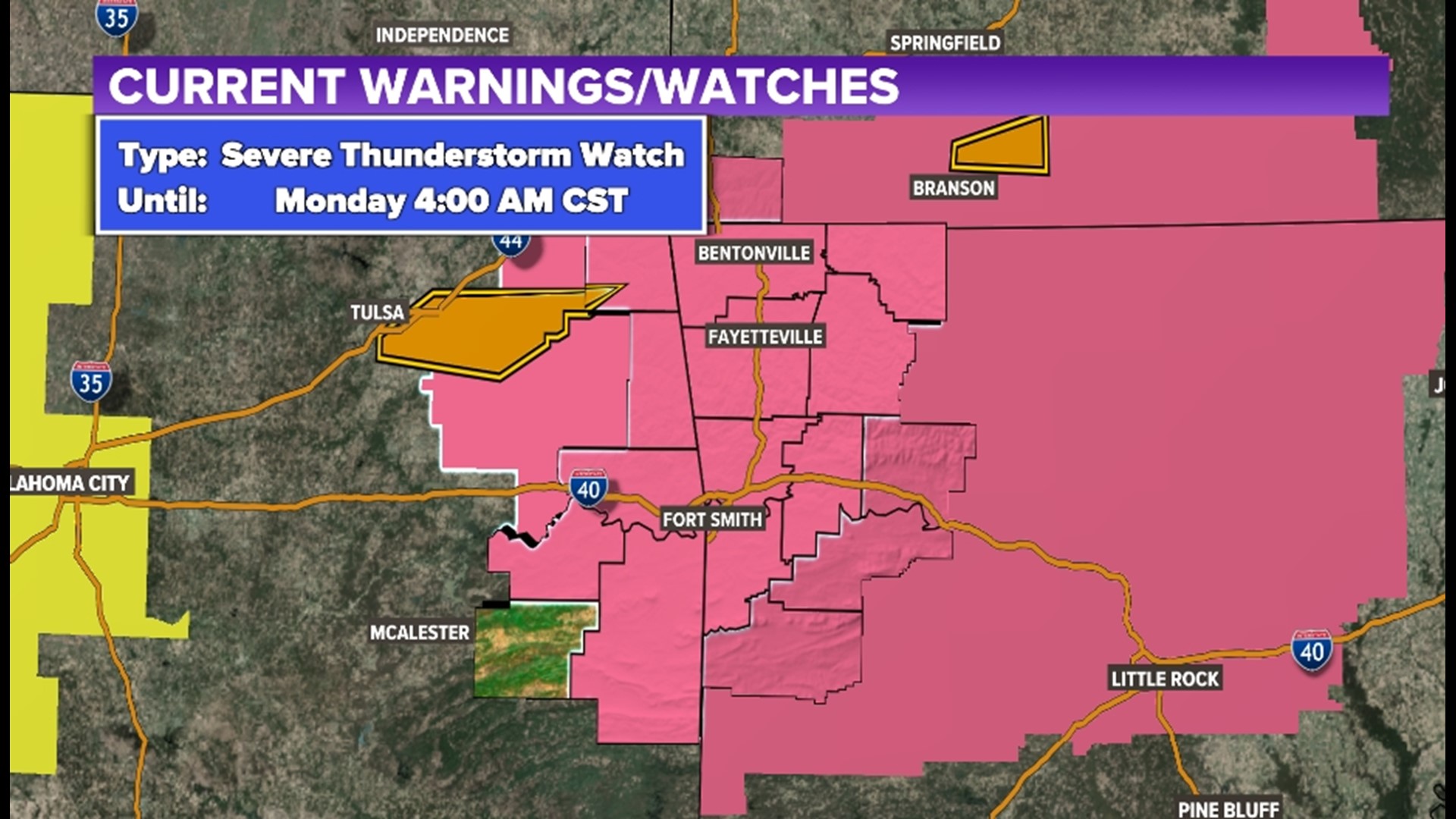 Severe Thunderstorm Watch has been issued for NW Arkansas and the River ...