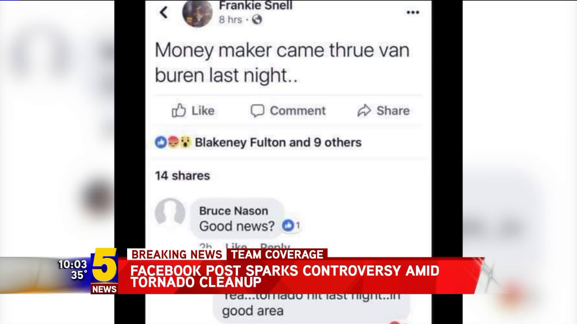 Facebook Post Sparks Controversy Amid Tornado Cleanup