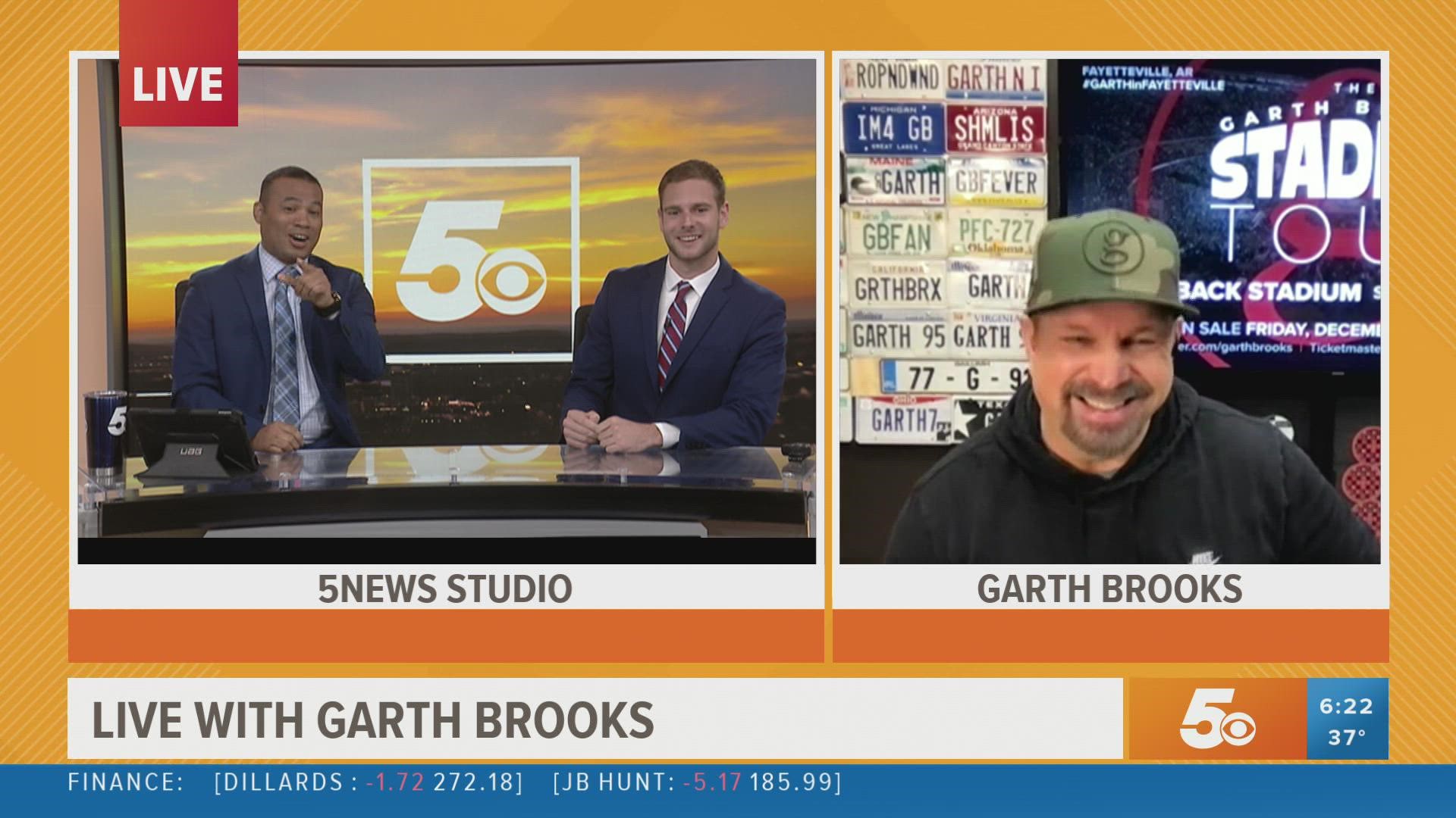 Garth Brooks joined Ruben and Tyler this morning via zoom to talk about his upcoming concert in Fayetteville!