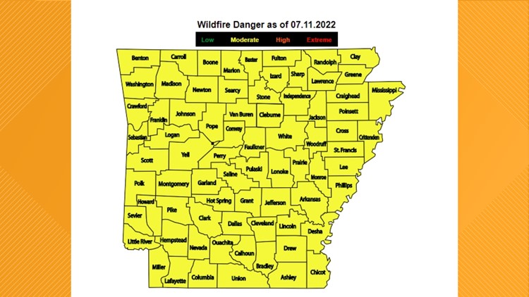 All 75 Arkansas counties under moderate wildfire risk