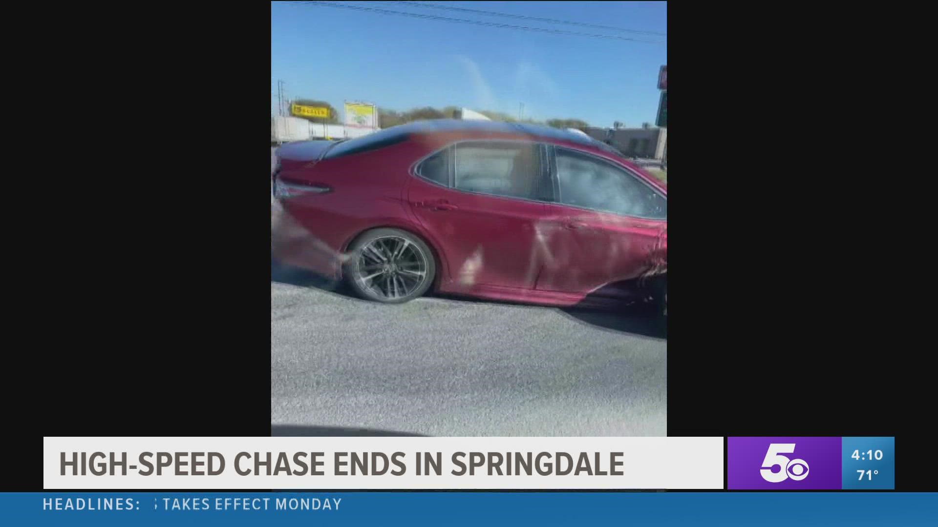 Deputies say 35-year-old Michael Robinson stole a red car, leading police on a chase through Northwest Arkansas before crashing the vehicle.