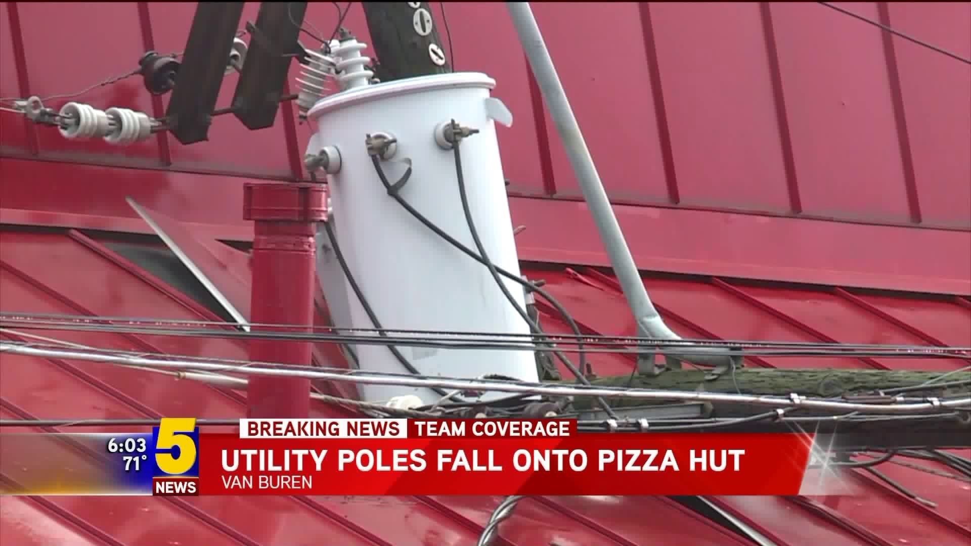 Utility Poles Fall Onto Pizza Hut in Fort Smith