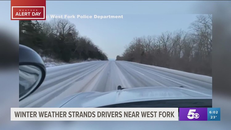 West Fork thawing out after sleet and snow stall vehicles in the area